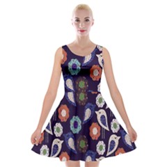 Cute Birds Seamless Pattern Velvet Skater Dress by Nexatart