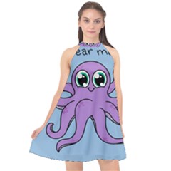 Colorful Cartoon Octopuses Pattern Fear Animals Sea Purple Halter Neckline Chiffon Dress  by Mariart