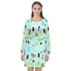 Summer Pattern Long Sleeve Chiffon Shift Dress  by Valentinaart