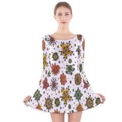 Flower Floral Sunflower Rose Pattern Base Long Sleeve Velvet Skater Dress by Mariart