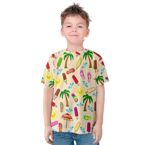 Beach Pattern Kids  Cotton Tee by Valentinaart