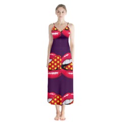 Lip Vector Hipster Example Image Star Sexy Purple Red Button Up Chiffon Maxi Dress by Mariart