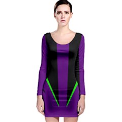 Rays Light Chevron Purple Green Black Line Long Sleeve Bodycon Dress by Mariart