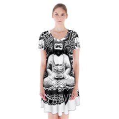 Ornate Buddha Short Sleeve V-neck Flare Dress by Valentinaart