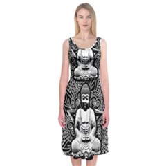 Ornate Buddha Midi Sleeveless Dress by Valentinaart