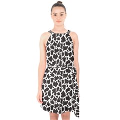 Cow Pattern Background Halter Collar Waist Tie Chiffon Dress by sifis