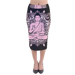 Ornate Buddha Velvet Midi Pencil Skirt by Valentinaart