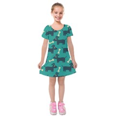 Happy Dogs Animals Pattern Kids  Short Sleeve Velvet Dress by BangZart