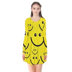 Digitally Created Yellow Happy Smile  Face Wallpaper Flare Dress by BangZart