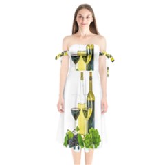 White Wine Red Wine The Bottle Shoulder Tie Bardot Midi Dress by BangZart