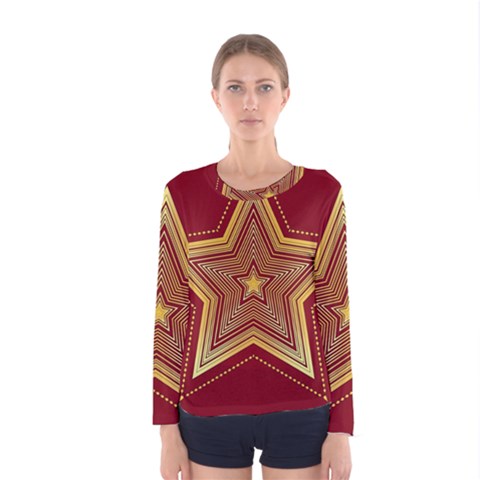 Christmas Star Seamless Pattern Women s Long Sleeve Tee by BangZart