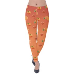 Peach Fruit Pattern Velvet Leggings by paulaoliveiradesign