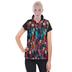 Colorful Horizontal Paint Strokes                            Women s Button Up Puffer Vest by LalyLauraFLM