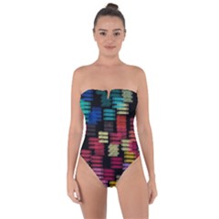 Colorful Horizontal Paint Strokes                        Tie Back One Piece Swimsuit by LalyLauraFLM