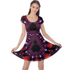 Fractal Red Violet Symmetric Spheres On Black Cap Sleeve Dresses by BangZart