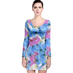 Tulips Flower Pattern Long Sleeve Velvet Bodycon Dress by paulaoliveiradesign