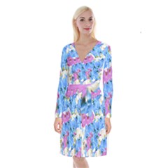 Tulips Flower Pattern Long Sleeve Velvet Front Wrap Dress by paulaoliveiradesign