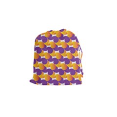 Purple And Yellow Abstract Pattern Drawstring Pouches (small)  by paulaoliveiradesign