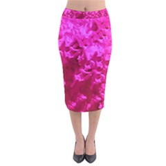 Hot Pink Floral Pattern Velvet Midi Pencil Skirt by paulaoliveiradesign