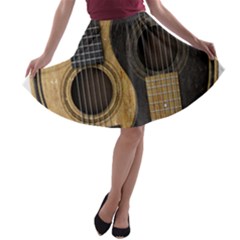 Old And Worn Acoustic Guitars Yin Yang A-line Skater Skirt by JeffBartels