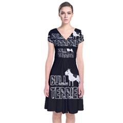 Bull Terrier  Short Sleeve Front Wrap Dress by Valentinaart