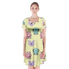 Animals Pastel Children Colorful Short Sleeve V-neck Flare Dress by BangZart