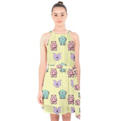 Animals Pastel Children Colorful Halter Collar Waist Tie Chiffon Dress by BangZart