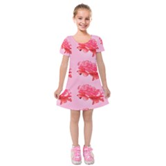 Pink Floral Pattern Kids  Short Sleeve Velvet Dress by paulaoliveiradesign