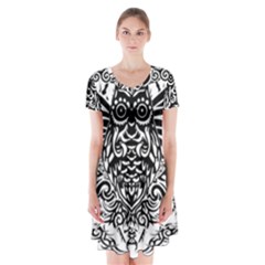 Tattoo Tribal Owl Short Sleeve V-neck Flare Dress by Valentinaart