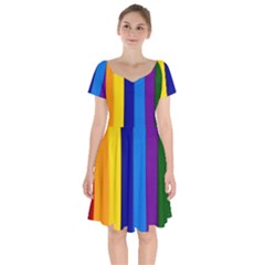 Paper Rainbow Colorful Colors Short Sleeve Bardot Dress by paulaoliveiradesign