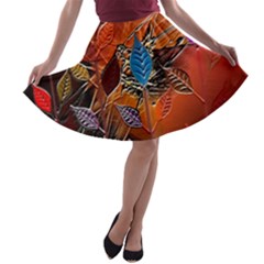 Colorful Leaves A-line Skater Skirt by BangZart