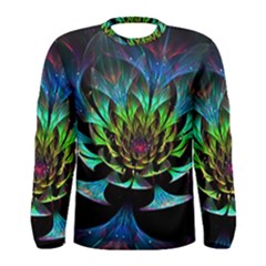 Fractal Flowers Abstract Petals Glitter Lights Art 3d Men s Long Sleeve Tee by BangZart