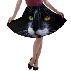 Face Black Cat A-line Skater Skirt by BangZart