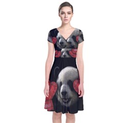 Boxing Panda  Short Sleeve Front Wrap Dress by Valentinaart