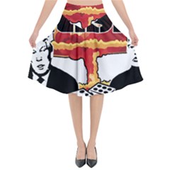 Nuclear Explosion Trump And Kim Jong Flared Midi Skirt by Valentinaart