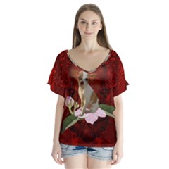 Sweet Little Chihuahua Flutter Sleeve Top by FantasyWorld7