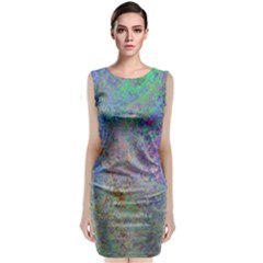 Colorful Pattern Blue And Purple Colormix Sleeveless Velvet Midi Dress by paulaoliveiradesign