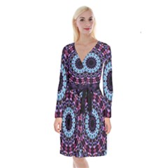 Kaleidoscope Mandala Purple Pattern Art Long Sleeve Velvet Front Wrap Dress by paulaoliveiradesign