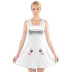 Rabbit Cute Animal White V-neck Sleeveless Skater Dress by Nexatart