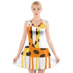 Giraffe Africa Safari Wildlife V-neck Sleeveless Skater Dress by Nexatart