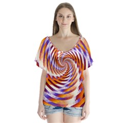 Woven Colorful Waves V-neck Flutter Sleeve Top by designworld65