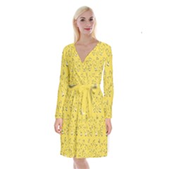 Chicken Chick Pattern Wallpaper Long Sleeve Velvet Front Wrap Dress by Nexatart