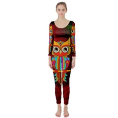 Cute Owl, Mandala Design Long Sleeve Catsuit by FantasyWorld7