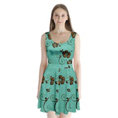 Chocolate Background Floral Pattern Split Back Mini Dress  by Nexatart