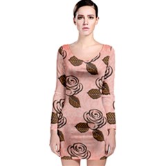 Chocolate Background Floral Pattern Long Sleeve Bodycon Dress by Nexatart