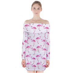 Flamingo Pattern Long Sleeve Off Shoulder Dress by Valentinaart