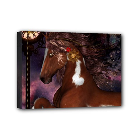 Steampunk Wonderful Wild Horse With Clocks And Gears Mini Canvas 7  X 5  by FantasyWorld7