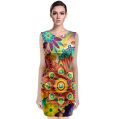 Colorful Abstract Pattern Kaleidoscope Sleeveless Velvet Midi Dress by paulaoliveiradesign