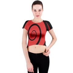 Double Spiral Thick Lines Black Red Crew Neck Crop Top by Mariart