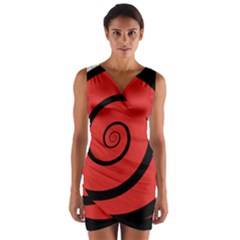 Double Spiral Thick Lines Black Red Wrap Front Bodycon Dress by Mariart